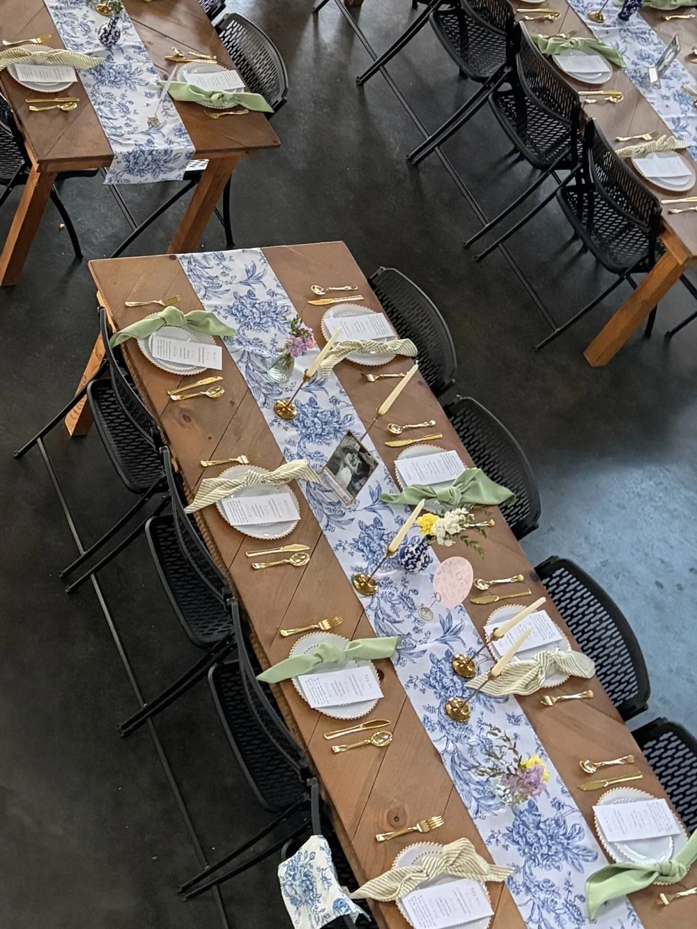 Blue Floral Toile Polyester Table Runner